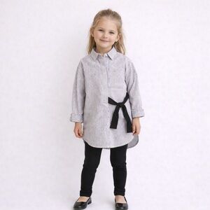 Zara Girls Black & White Pinstripe Poplin Tunic Shirt Size 6 NWT